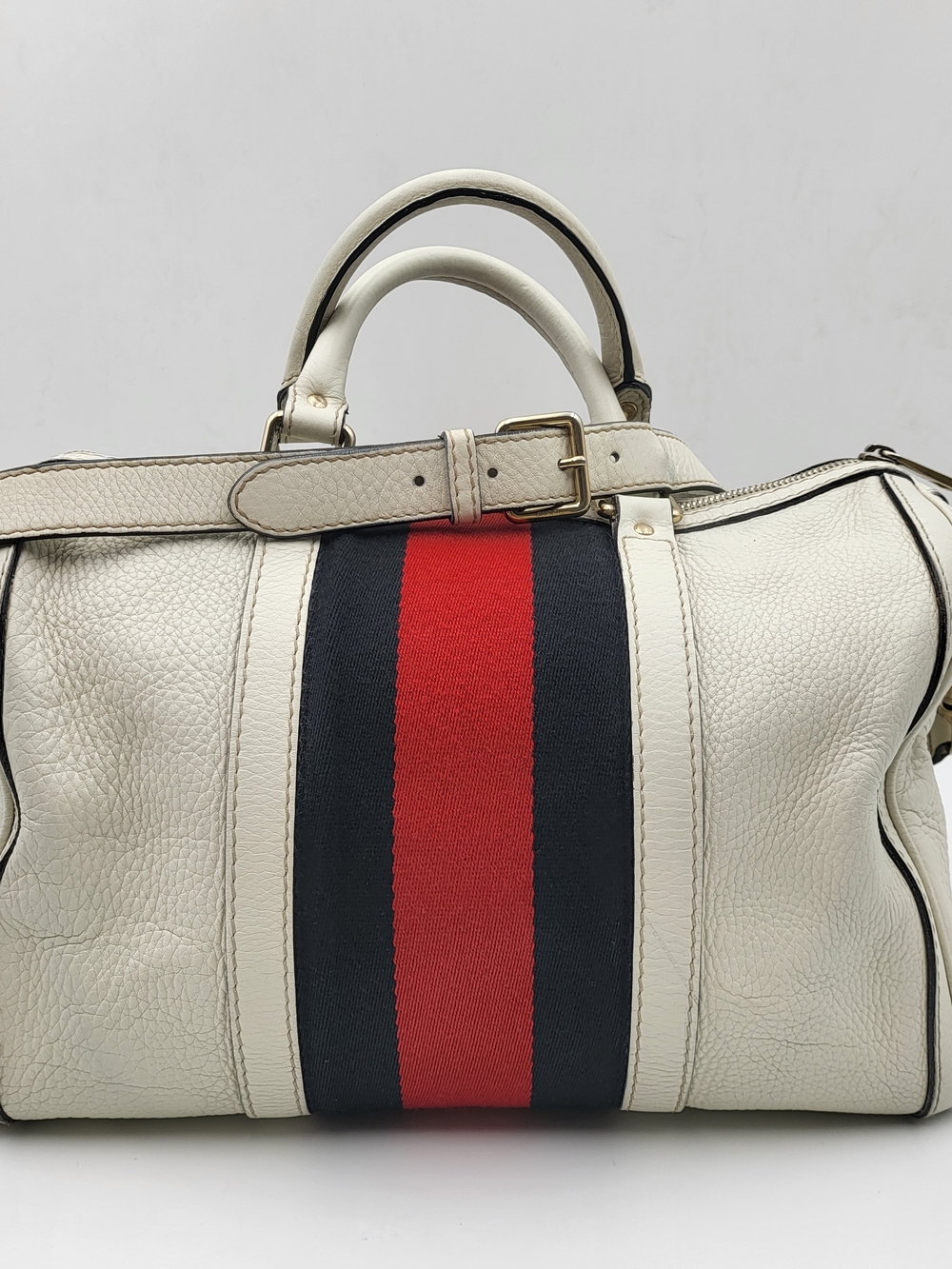 GUCCI White Lambskin Leather Web Stripe Medium Joy Boston 30,, Authentic w/COA. - Picture 3 of 16